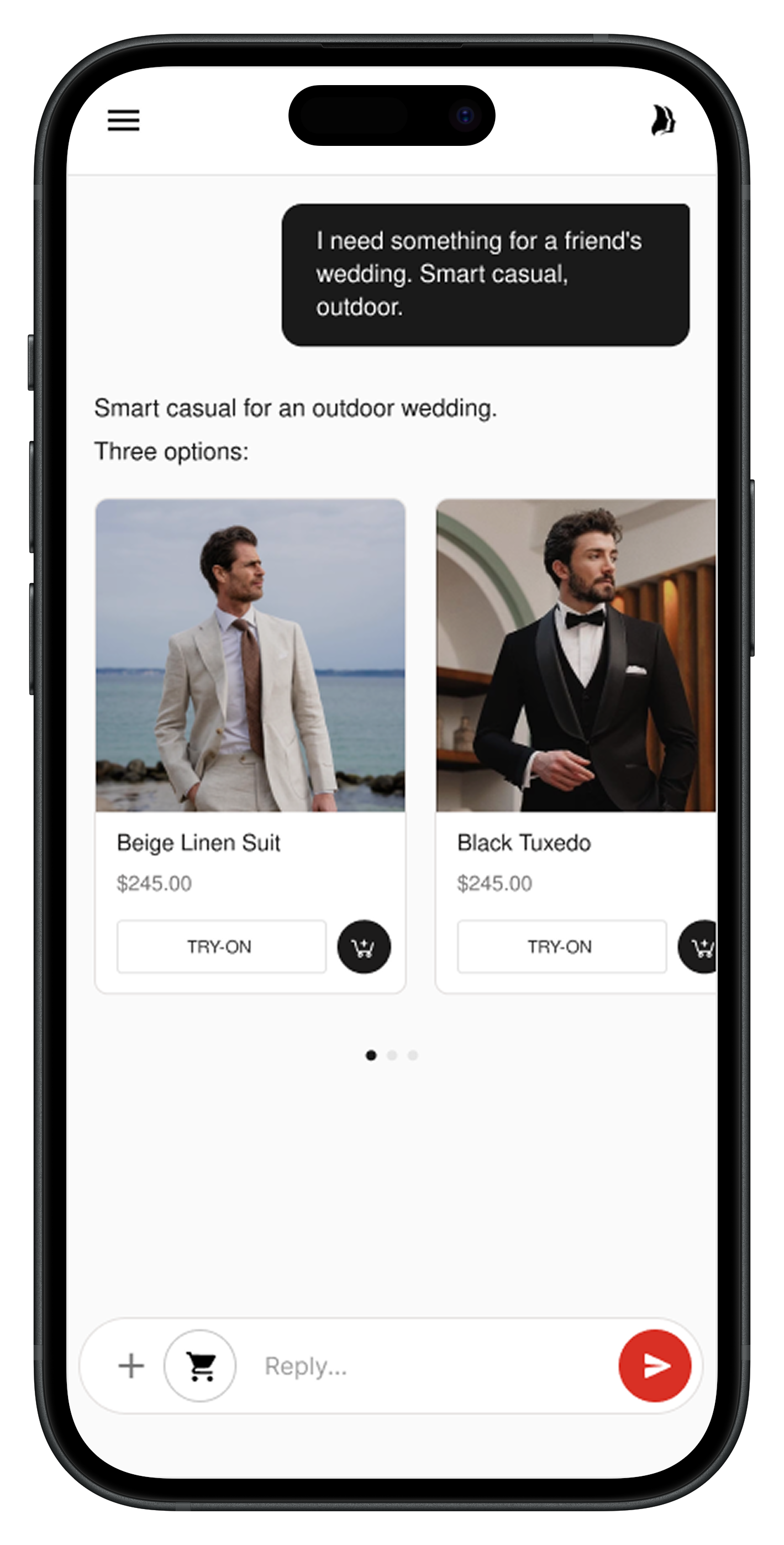 Naira chat showing curated outfit recommendations